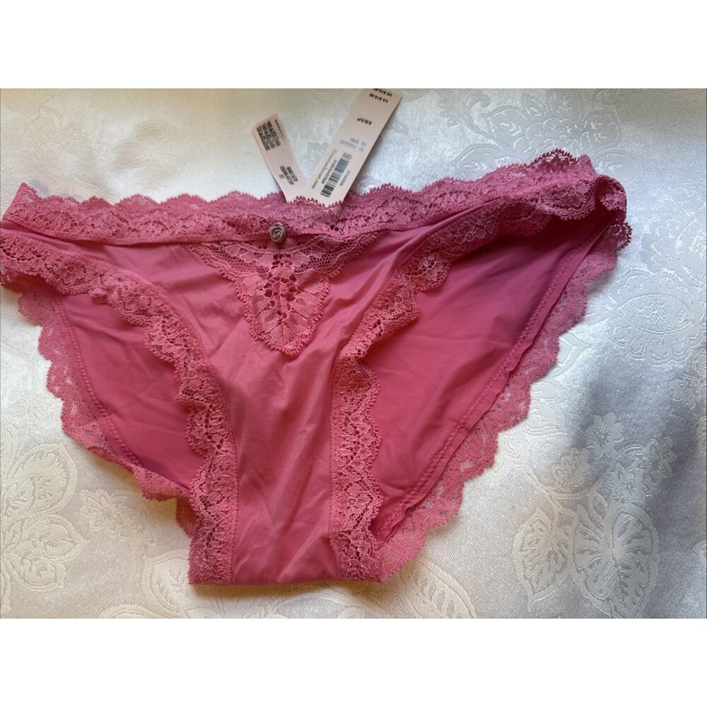 Victoria's Secret Bikini Panty Lace Bow NWT XS Extra Small Dark Pink $19